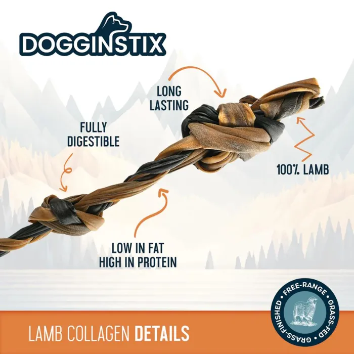 DogginStix | Dog - Braided Lamb Collagen Dbl Knot