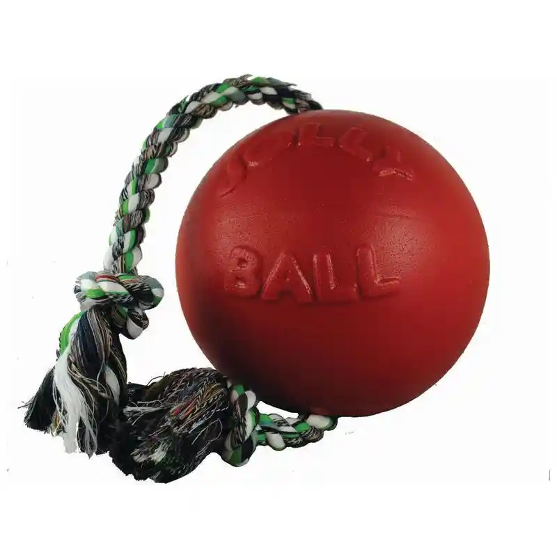 Jolly Pets | Romp N Roll Ball w/ Rope Red 4.5"