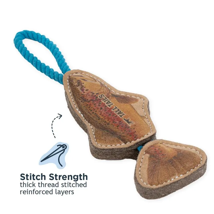 Tall Tails Dog Toy Natural Leather Color Jointed Trout Tug 16"