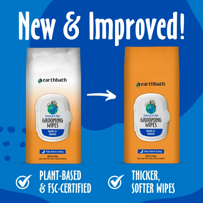 earthbath Oatmeal Aloe Grooming Wipes packaging comparison