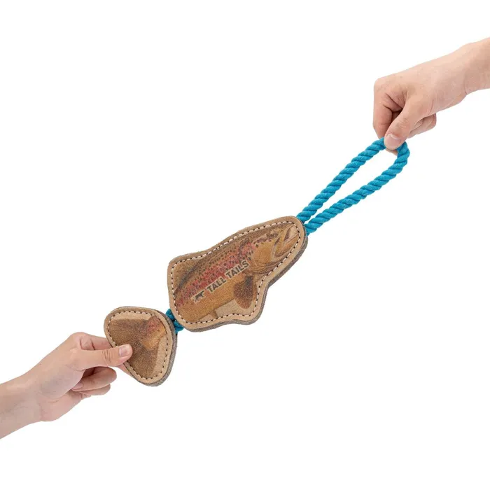 Tall Tails Dog Toy Natural Leather Color Jointed Trout Tug 16"