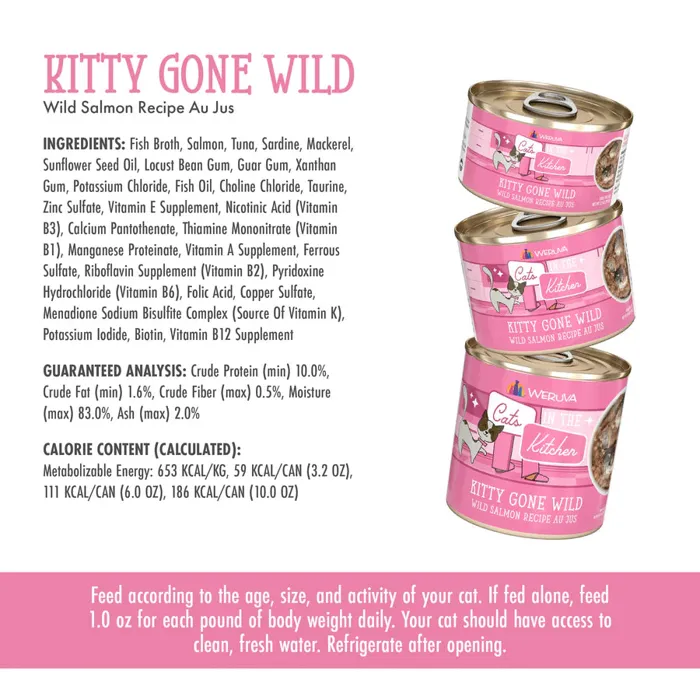 Weruva Cats In the Kitchen Kitty Gone Wild Slmn Recipe Au Jus Wet Cat Food Can, 3.2-oz
