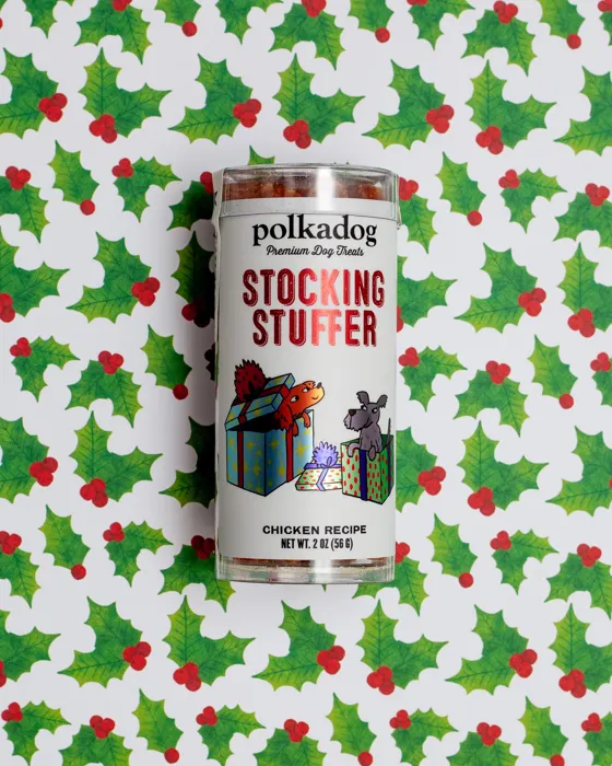 Polkadog Stocking Stuffer Chicken Recipe 2 oz tube holly background