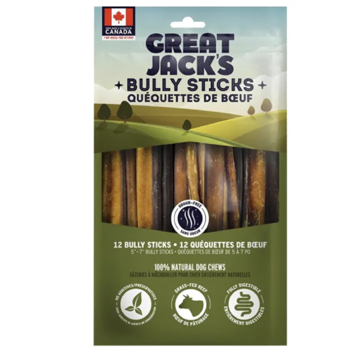 Great Jack's Dog Canadian Bully Sticks 5-7" 12pk