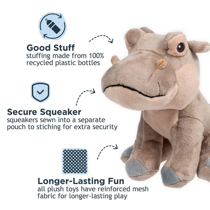 Tall Tails Hippo with Squeaker Dog Toy, 8-inch features