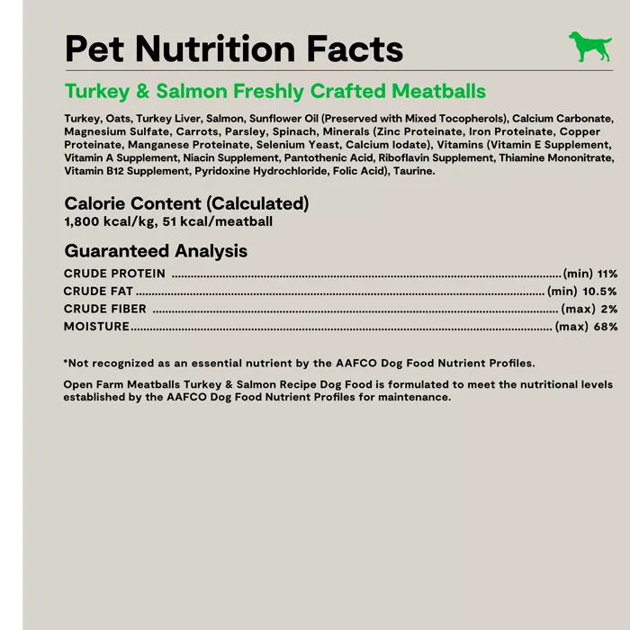 Open Farm Turkey & Salmon Meatballs nutrition facts