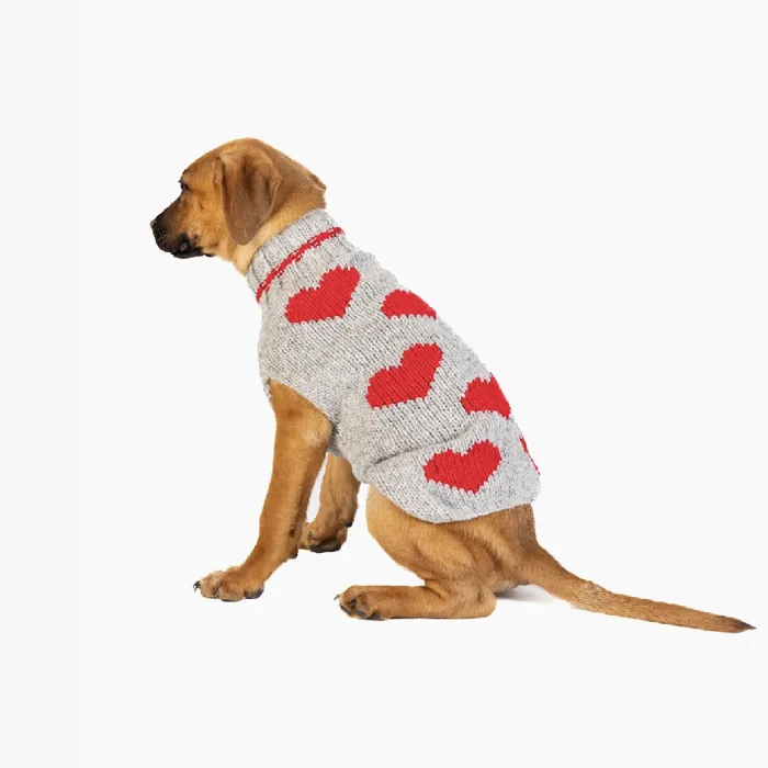 Chilly Dog | Red Hearts Sweater Medium