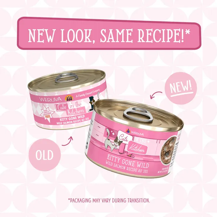 Weruva Cats In the Kitchen Kitty Gone Wild Slmn Recipe Au Jus Wet Cat Food Can, 3.2-oz