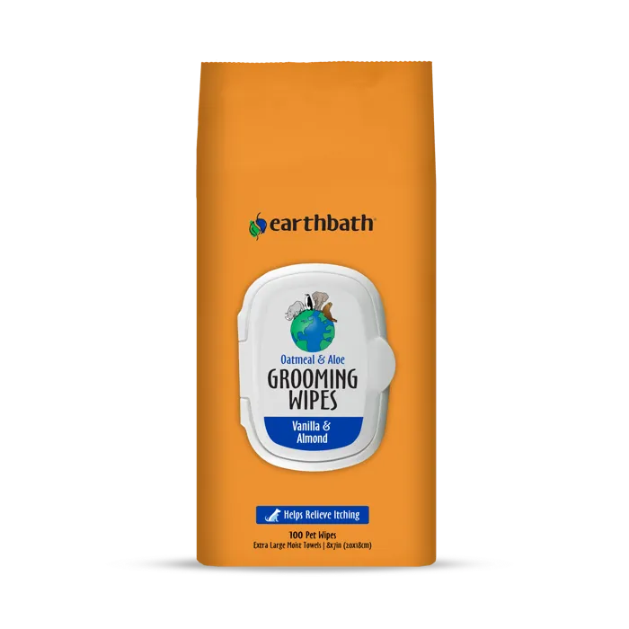 earthbath Oatmeal Aloe Grooming Wipes Vanilla Almond 100 ct front